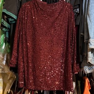 Cable and Gauge Sequin Burgundy Top